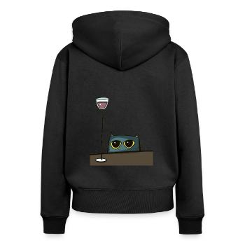 Katze mit Rotwein, trinkende Katze, lustige Katze - Frauen Premium Bio Zip Hoodie - Schwarz - Hinten - Julia (174cm)