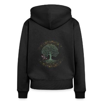 Lebensbaum - Frauen Premium Bio Zip Hoodie - Schwarz - Hinten - Julia (174cm)