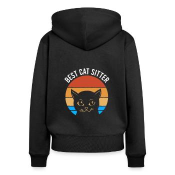 Katze schwarzes Kätzchen Vintage Sonnenuntergang - Frauen Premium Bio Zip Hoodie - Schwarz - Hinten - Julia (174cm)