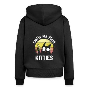 Katze schwarzes Kätzchen Vintage Sonnenuntergang - Frauen Premium Bio Zip Hoodie - Schwarz - Hinten - Julia (174cm)