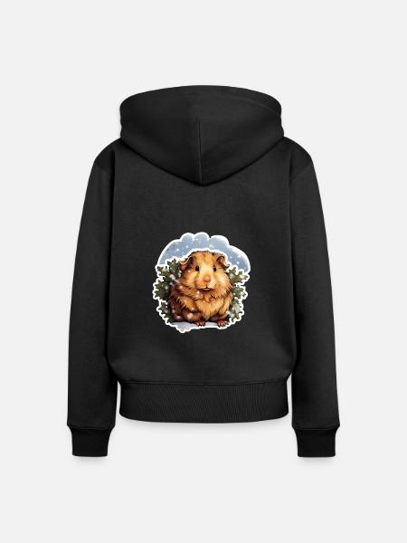 Winterliches Meerschweinchen - Frauen Premium Bio Zip Hoodie - Schwarz