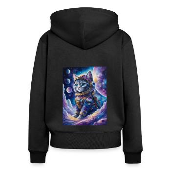 chat astronaute - Sweat à capuche zippé Premium bio Femme - noir - Dos - Julia (174cm)