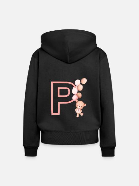 Rosa Bär Buchstabe P - Frauen Premium Bio Zip Hoodie - Schwarz
