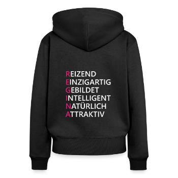 Regina Name Geschenk - Frauen Premium Bio Zip Hoodie - Schwarz - Hinten - Julia (174cm)