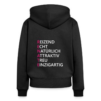 Renate Name Geschenk - Frauen Premium Bio Zip Hoodie - Schwarz - Hinten - Julia (174cm)