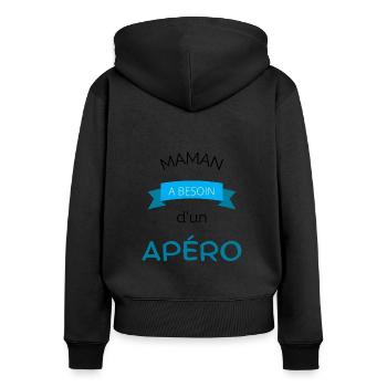 Maman apéro - Sweat à capuche zippé Premium bio Femme - noir - Dos - Julia (174cm)