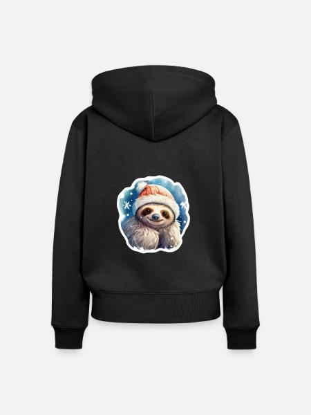 Weihnachtsfaultier - Frauen Premium Bio Zip Hoodie - Schwarz