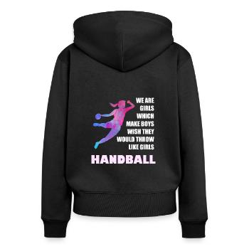 Frauen und Mädchen Handball Geschenkidee - Frauen Premium Bio Zip Hoodie - Schwarz - Hinten - Julia (174cm)