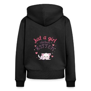 Juste une fille qui aime chaton mignon chaton kawaii - Sweat à capuche zippé Premium bio Femme - noir - Dos - Julia (174cm)