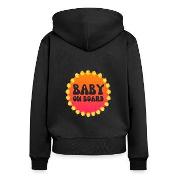 Baby on board flower power 60 s 70 s Peace - Sweat à capuche zippé Premium bio Femme - noir - Dos - Julia (174cm)