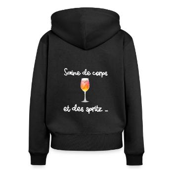 Saine de corps et des spritz cadeau humour femme - Sweat à capuche zippé Premium bio Femme - noir - Dos - Julia (174cm)