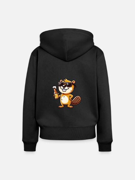 Biber Bier - Frauen Premium Bio Zip Hoodie - Schwarz