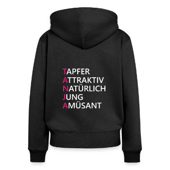 Tanja Name Geschenk - Frauen Premium Bio Zip Hoodie - Schwarz - Hinten - Julia (174cm)