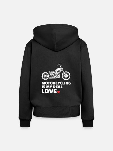 Ich Liebe Motorradfahren - Frauen Premium Bio Zip Hoodie - Schwarz