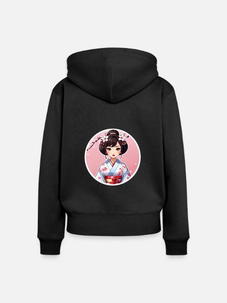 Japanerin im Kimono - Japan - Frauen Premium Bio Zip Hoodie - Schwarz