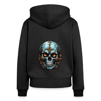 Dekorativer bunter Skull mit Verzierung - Frauen Premium Bio Zip Hoodie - Schwarz - Hinten - Julia (174cm)