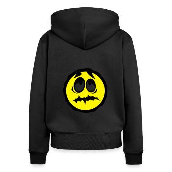 smiley old fatigue - Women's Premium Organic Zip Hoodie - black - Back - Julia (174cm)