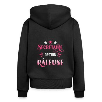 Secrétaire option râleuse. Cadeau secrétaire - Sweat à capuche zippé Premium bio Femme - noir - Dos - Julia (174cm)