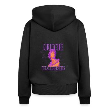 Grieche Fetalicherseits Streetwear style - Frauen Premium Bio Zip Hoodie - Schwarz - Hinten - Julia (174cm)