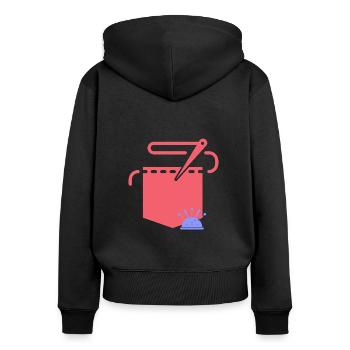 retouche couture - Sweat à capuche zippé Premium bio Femme - noir - Dos - Julia (174cm)
