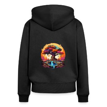Herbstlicher Lebensbaum - Frauen Premium Bio Zip Hoodie - Schwarz - Hinten - Julia (174cm)