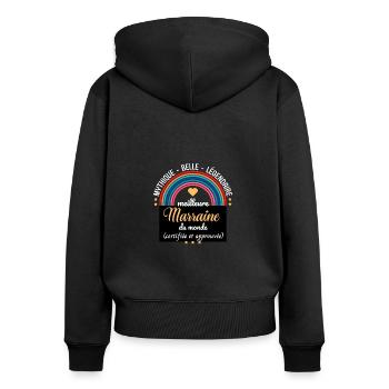 Meilleure Marraine Certifiée - Sweat à capuche zippé Premium bio Femme - noir - Dos - Julia (174cm)