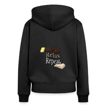 Bookworm's Mantra: Read, Relax, Repeat - Women's Premium Organic Zip Hoodie - black - Back - Julia (174cm)