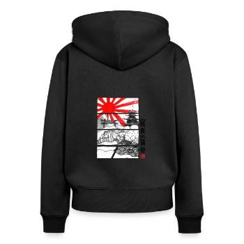 MoMoneko - Frauen Premium Bio Zip Hoodie - Schwarz - Hinten - Julia (174cm)