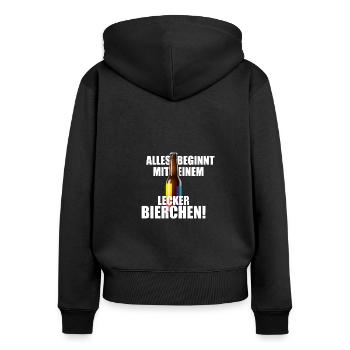 Alles beginnt mit einem LECKER BIERCHEN - Saufen - Frauen Premium Bio Zip Hoodie - Schwarz - Hinten - Julia (174cm)