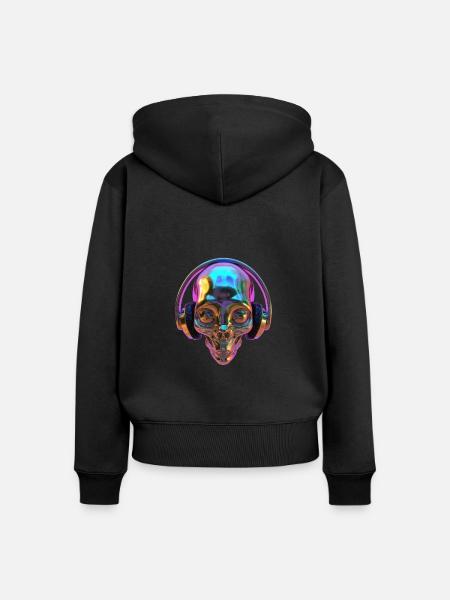Chromatischer Alien-Kopf mit Kopfhörern - Frauen Premium Bio Zip Hoodie - Schwarz