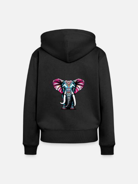 Farbenfroher Elefant - Frauen Premium Bio Zip Hoodie - Schwarz