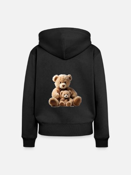 Plüschbär-Mama mit Plüschbär-Kind - Frauen Premium Bio Zip Hoodie - Schwarz
