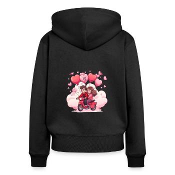 Amoureux en scooter - Sweat à capuche zippé Premium bio Femme - noir - Dos - Julia (174cm)
