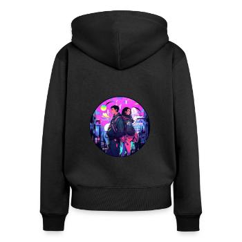 Couple Cyberpunk Urbain - Sweat à capuche zippé Premium bio Femme - noir - Dos - Julia (174cm)