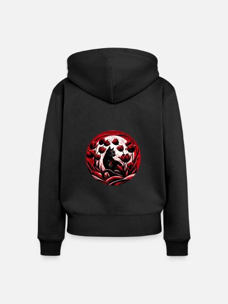 Schwarze Katze Rote Tulpen - Frauen Premium Bio Zip Hoodie - Schwarz