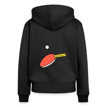 Ping Pong - Paddel & Ball - Frauen Premium Bio Zip Hoodie - Schwarz - Hinten - Julia (174cm)