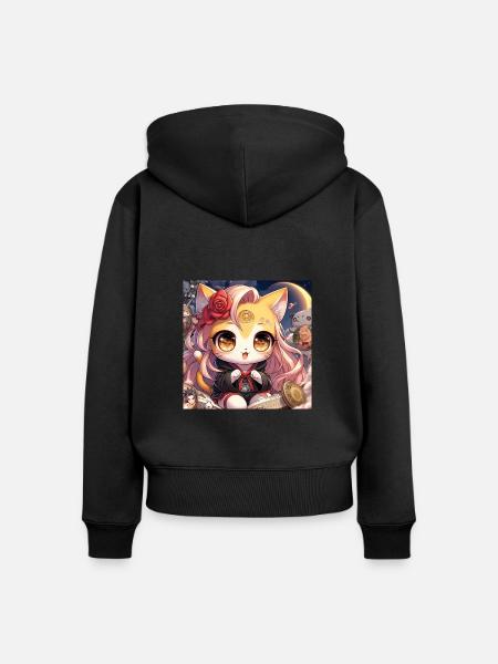 Fröhliches Kätzchen - Frauen Premium Bio Zip Hoodie - Schwarz