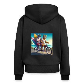 Gato Loco Riding Cat Dudes Vélo Cat Surfer - Sweat à capuche zippé Premium bio Femme - noir - Dos - Julia (174cm)