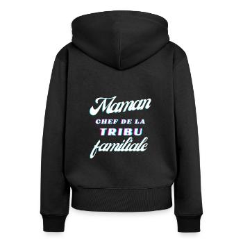 Chef de la tribu familiale - Sweat à capuche zippé Premium bio Femme - noir - Dos - Julia (174cm)