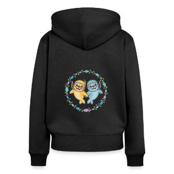 Two funny amorous seals seals friends - Women's Premium Organic Zip Hoodie - black - Back - Julia (174cm)