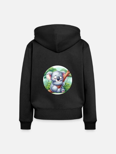 glücklicher Koalabär Koala - Frauen Premium Bio Zip Hoodie - Schwarz