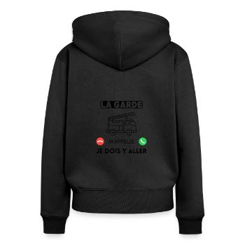 La garde m'appelle je dois y aller - Sweat à capuche zippé Premium bio Femme - noir - Dos - Julia (174cm)