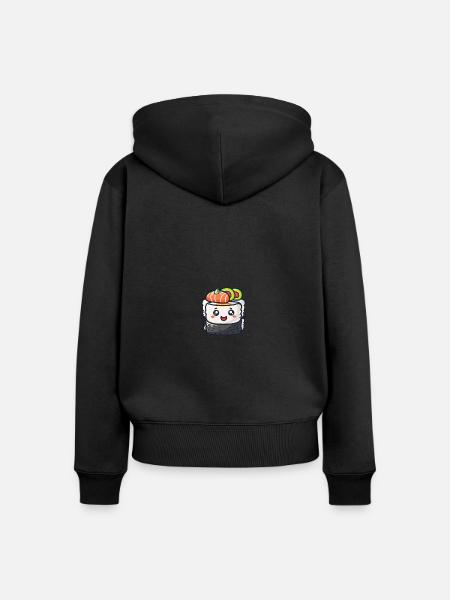 Sushi Rolle mit Gesicht - Frauen Premium Bio Zip Hoodie - Schwarz