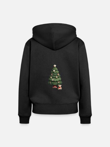 Tannenbaum mit Teddys - Frauen Premium Bio Zip Hoodie - Schwarz