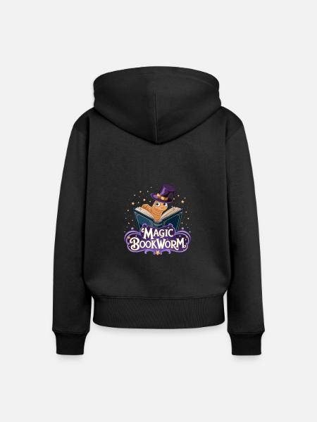 Magischer Bücherwurm - Frauen Premium Bio Zip Hoodie - Schwarz