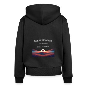 Jeden Moment - Frauen Premium Bio Zip Hoodie - Schwarz - Hinten - Julia (174cm)