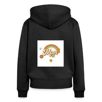 Retro Hippie Groovy Mama - Frauen Premium Bio Zip Hoodie - Schwarz - Hinten - Julia (174cm)