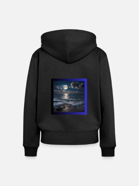 Vollmond mit Meer - Frauen Premium Bio Zip Hoodie - Schwarz