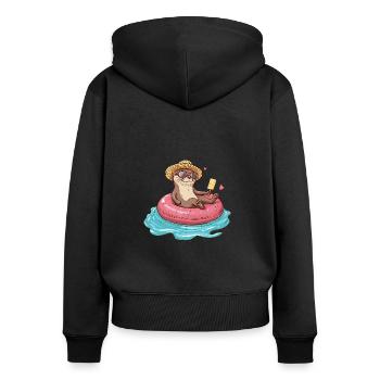 Loutre sur beignet dans la piscine - Sweat à capuche zippé Premium bio Femme - noir - Dos - Julia (174cm)