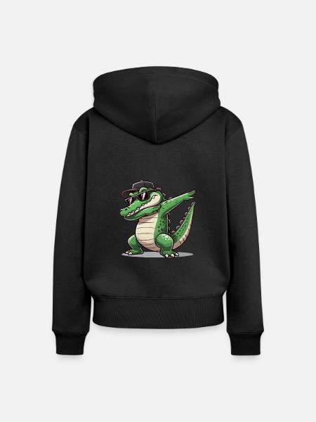 krokodil comic dabbing - Frauen Premium Bio Zip Hoodie - Schwarz